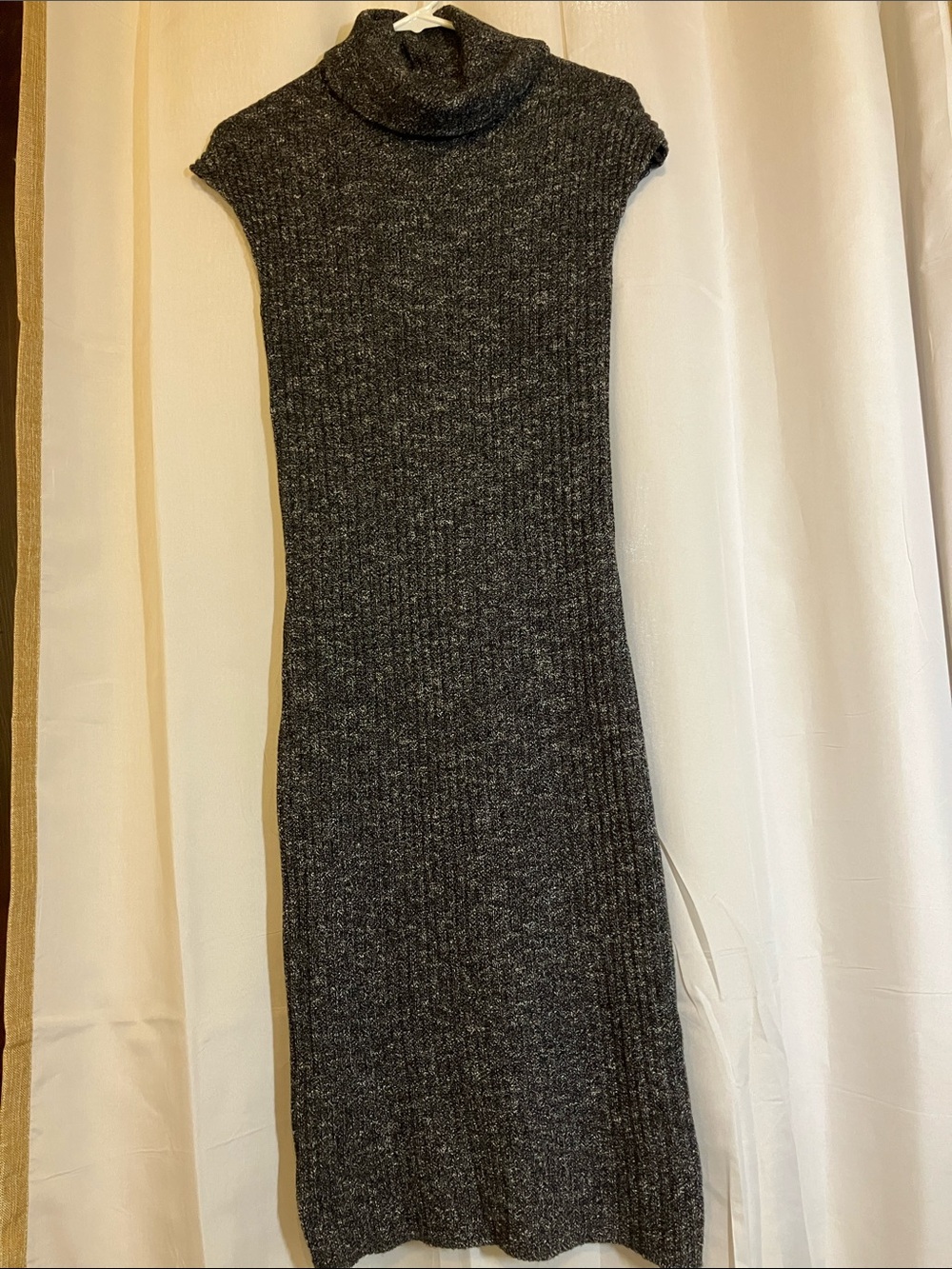 Max Studio Charcoal Gray Ribbed Turtleneck Midi Dress